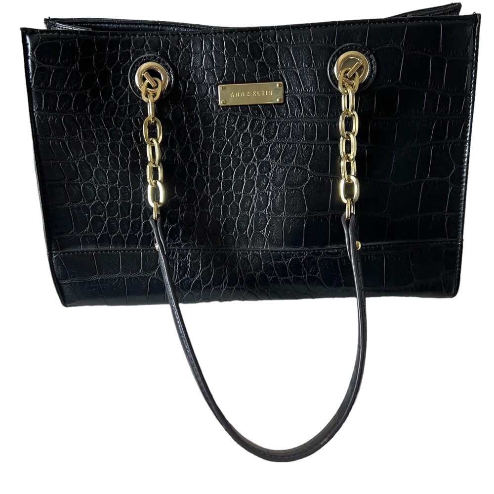 Anne Klein faux croc handbag with gold chain shoulder strap.
